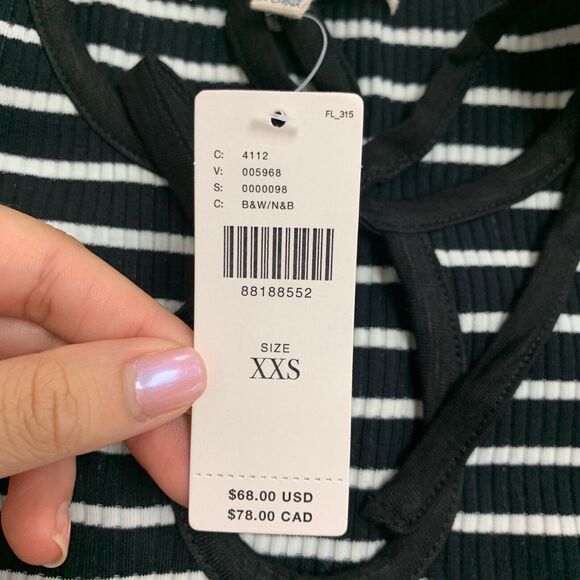 Porridge Top Womens XXS Black White Striped Puff Sleeve Keyhole Anthropologie - Picture 8 of 16